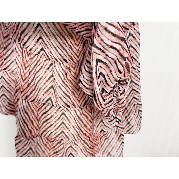 AB Studio Sheer Striped‎ Tiered Blouse Top Long Sleeves Black Red Size Large - Picture 6 of 11